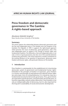 Press Freedom and Democratic Governance in the Gambia: a Rights-Based Approach