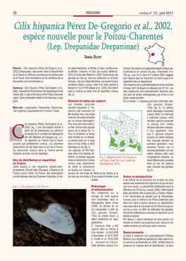 Cilix Hispanica Pérez De-Gregorio Et Al., 2002, Espèce Nouvelle Pour Le Poitou-Charentes (Lep