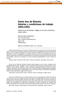 Santa Ana De Bolueta. Salarios Y Condiciones De Trabajo. 1841-1941 (Santa Ana De Bolueta