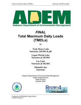 FINAL Total Maximum Daily Loads (Tmdls) For