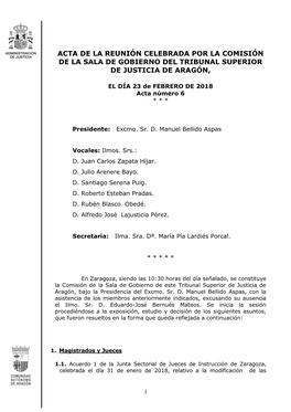 Acta De La Comisión De La Sala De Gobierno Del TSJ Aragón De 23 De