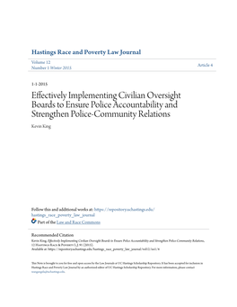 Effectively Implementing Civilian Oversight Boards to Ensure Police Accountability and Strengthen Police-Community Relations Kevin King