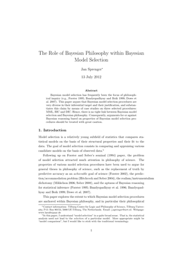 The Role of Bayesian Philosophy Within Bayesian Model Selection