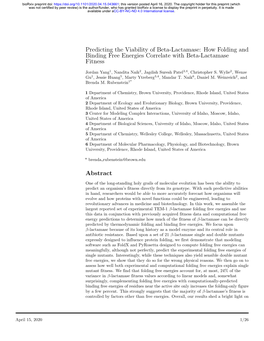 How Folding and Binding Free Energies Correlate with Beta-Lactamase Fitness Abstract