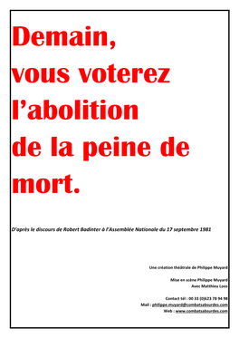 Demain, Vous Voterez L'abolition De La Peine De Mort
