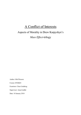 A Conflict of Interests Aspects of Morality in Drew Karpyshyn‟S Mass Effect-Trilogy