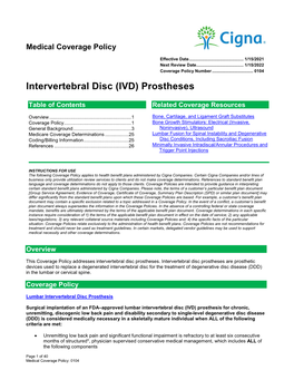 Intervertebral Disc (IVD) Prostheses