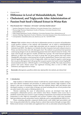 Difference in Level of Malondialdehyde, Total Cholesterol, and Triglyceride After Administration of Passion Fruit Seed's Ethan