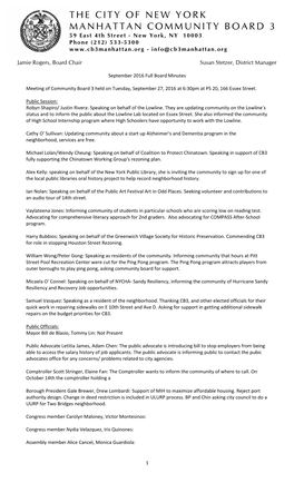 THE CITY of NEW YORK MANHATTAN COMMUNITY BOARD 3 59 East 4Th Street - New York, NY 10003 Phone (212) 533- 5300 - Info@Cb3manhattan.Org