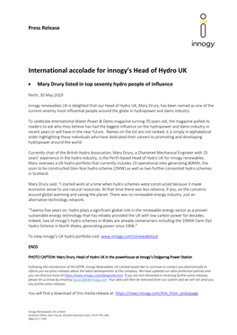 International Accolade for Innogy's Head of Hydro UK