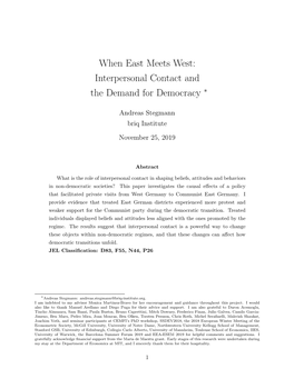 When East Meets West: Interpersonal Contact and the Demand for Democracy ∗