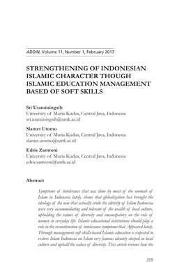 Strengthening of Indonesian Islamic Character Though Islamic Education Management Based of Soft Skills