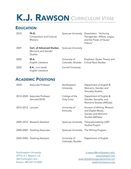 K.J. RAWSON CURRICULUM VITAE EDUCATION 2010 Ph.D