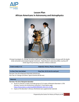 Lesson Plan African Americans in Astronomy and Astrophysics