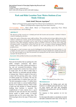 Park and Ride Location Near Metro Stations (Case Study:Tehran)