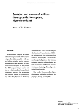 Neuropterida: Neuroptera, Myrmeleontidae)