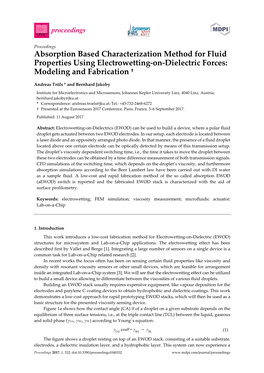 Absorption Based Characterization Method for Fluid Properties Using Electrowetting-On-Dielectric Forces: Modeling and Fabrication †