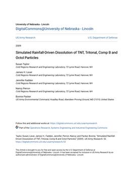 Simulated Rainfall-Driven Dissolution of TNT, Tritonal, Comp B and Octol Particles