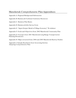 Manokotak Comprehensive Plan Appendices