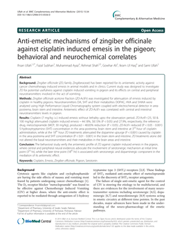 Anti-Emetic Mechanisms of Zingiber Officinale Against Cisplatin Induced