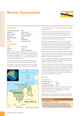 Brunei Darussalam R T N U O C R E B M E M H T L KEY FACTS Point Being Bukit Pagon at 1,812 Metres