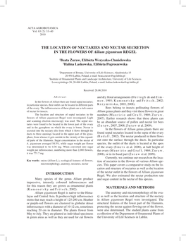 THE LOCATION of NECTARIES and NECTAR SECRETION in the FLOWERS of Allium Giganteum REGEL