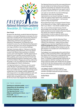 Friends' Newsletter 20 / February 2013 Demountable Room and O!Ce with a Kitchen and Toilets, Located Next to the Canberra Discovery Garden