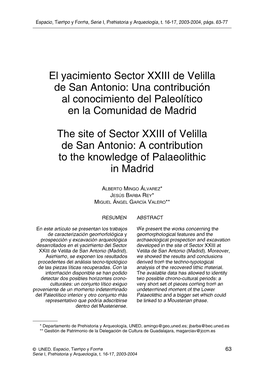 El Yacimiento Sector XXIII De Velilla De San Antonio: Una Contribución Al Conocimiento Del Paleolítico En La Comunidad De Madrid