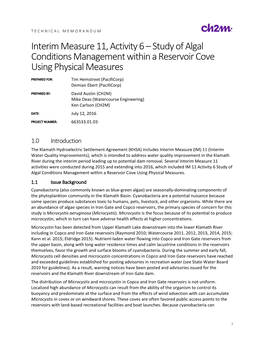 Study of Algal Conditions Management Within a Reservoir Cove Using Physical Measures