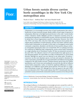 Urban Forests Sustain Diverse Carrion Beetle Assemblages in the New York City Metropolitan Area