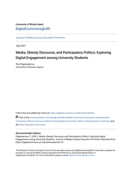Media, Obesity Discourse, and Participatory Politics: Exploring Digital Engagement Among University Students