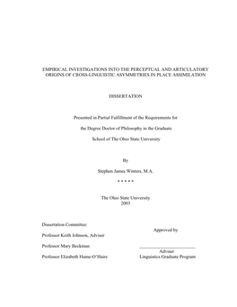 Empirical Investigations Into the Perceptual and Articulatory Origins of Cross-Linguistic Asymmetries in Place Assimilation Diss