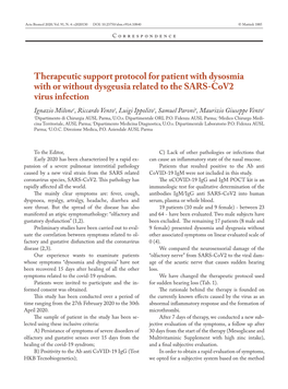 Therapeutic Support Protocol for Patient with Dysosmia with Or