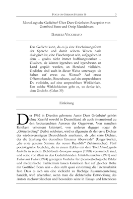 Monologische Gedichte? Über Durs Grünbeins Rezeption Von Gottfried Benn Und Ossip Mandelstam