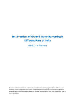 Best Practices of Ground Water Harvesting in Different Parts of India (N.G.O Initiatives)