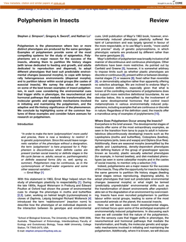 Polyphenism in Insects Review