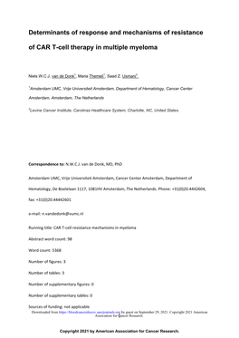 Determinants of Response and Mechanisms of Resistance of CAR T-Cell Therapy in Multiple Myeloma