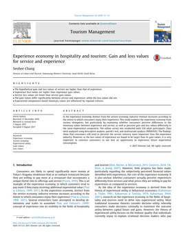 Experience Economy in Hospitality and Tourism: Gain and Loss Values for Service and Experience