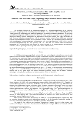 Maturation, Spawning and Larviculture of the Mullet Mugil Liza Under Laboratory Conditions Maturação, Desova E Larvicultura Da Tainha Mugil Liza Em Laboratório