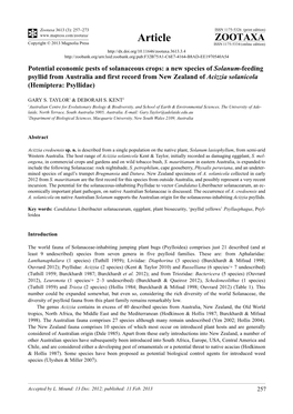 Potential Economic Pests of Solanaceous Crops