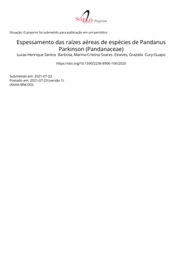 Espessamento Das Raízes Aéreas De Espécies De Pandanus Parkinson (Pandanaceae) Lucas Henrique Santos Barbosa, Marina Cristina Soares Esteves, Graziela Cury-Guapo