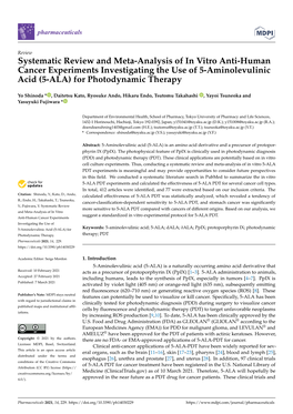 Systematic Review and Meta-Analysis of in Vitro Anti-Human Cancer Experiments Investigating the Use of 5-Aminolevulinic Acid (5-ALA) for Photodynamic Therapy