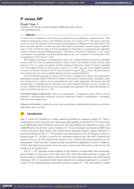 P Versus NP Frank Vega Copsonic, 1471 Route De Saint-Nauphary 82000 Montauban, France Vega.Frank@Gmail.Com