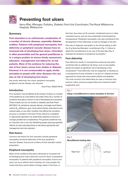 Preventing Foot Ulcers Kerry May, Manager, Podiatry, Diabetic Foot Unit Coordinator, the Royal Melbourne Hospital, Melbourne