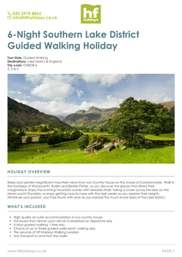 6-Night Southern Lake District Guided Walking Holiday