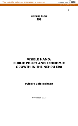 Public Policy and Economic Growth in the Nehru Era