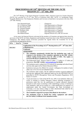 PROCEEDINGS of 218 MEETING of the ERC-NCTE HELD on 11 – 12 July, 2016