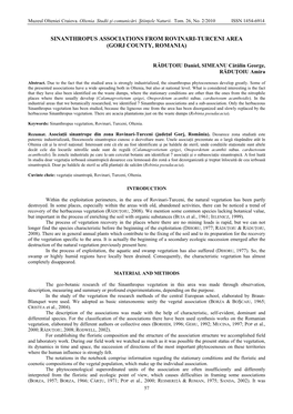 Sinanthropus Associations from Rovinari-Turceni Area (Gorj County, Romania)