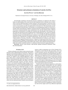 Structure and Carbonate Orientation of Vaterite (Caco3)