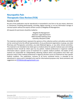 Neuropathic Pain Therapeutic Class Review